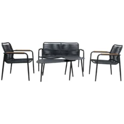 Oleskeluryhmä Home4You Nebo, penkki, 2 pöytää, ja 2 tuolia, harmaa