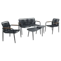 Oleskeluryhmä Home4You Nebo, penkki, 2 pöytää, ja 2 tuolia, harmaa