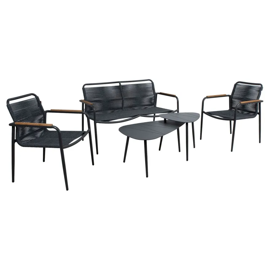 Oleskeluryhmä Home4You Nebo, penkki, 2 pöytää, ja 2 tuolia, harmaa