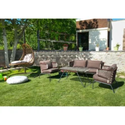 Oleskeluryhmä Linento Garden Kelebek, 2-istuttava sohva + 2 nojatuolia + sohvapöytä, ruskea