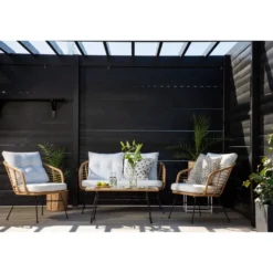 Oleskeluryhmä Venture Home Viga, 2-istuttava sohva + 2 lepotuolia + sohvapöytä, valkoinen/ruskea