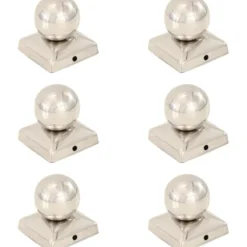 Pallon muotoiset tolpan kärjet 6 kpl ruostumaton teräs 71x71 mm