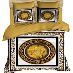 Parivuoteen pussilakanasetti Linento Raven, 260x220cm + 50x80cm, kulta