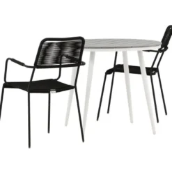 Parvekeryhmä Venture Home, ø90cm Break-pöytä + 2 Lindos-tuolia, käsinojilla