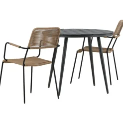 Parvekeryhmä Venture Home, ø90cm Break-pöytä + 2 Lindos-tuolia, käsinojilla