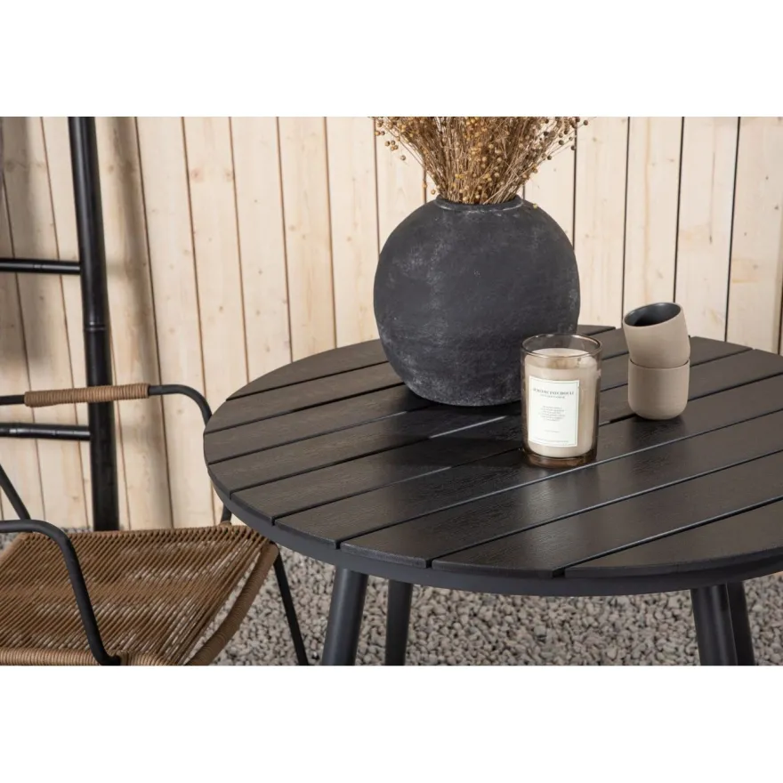 Parvekeryhmä Venture Home, ø90cm Break-pöytä + 2 Lindos-tuolia, käsinojilla