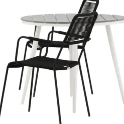 Parvekeryhmä Venture Home, ø90cm Break-pöytä + 2 Lindos-tuolia, käsinojilla