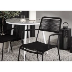 Parvekeryhmä Venture Home, ø90cm Break-pöytä + 2 Lindos-tuolia, käsinojilla