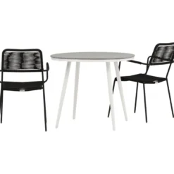 Parvekeryhmä Venture Home, ø90cm Break-pöytä + 2 Lindos-tuolia, käsinojilla
