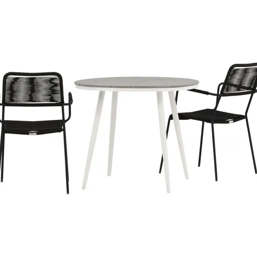 Parvekeryhmä Venture Home, ø90cm Break-pöytä + 2 Lindos-tuolia, käsinojilla