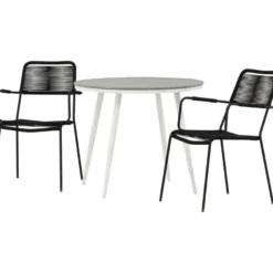 Parvekeryhmä Venture Home, ø90cm Break-pöytä + 2 Lindos-tuolia, käsinojilla