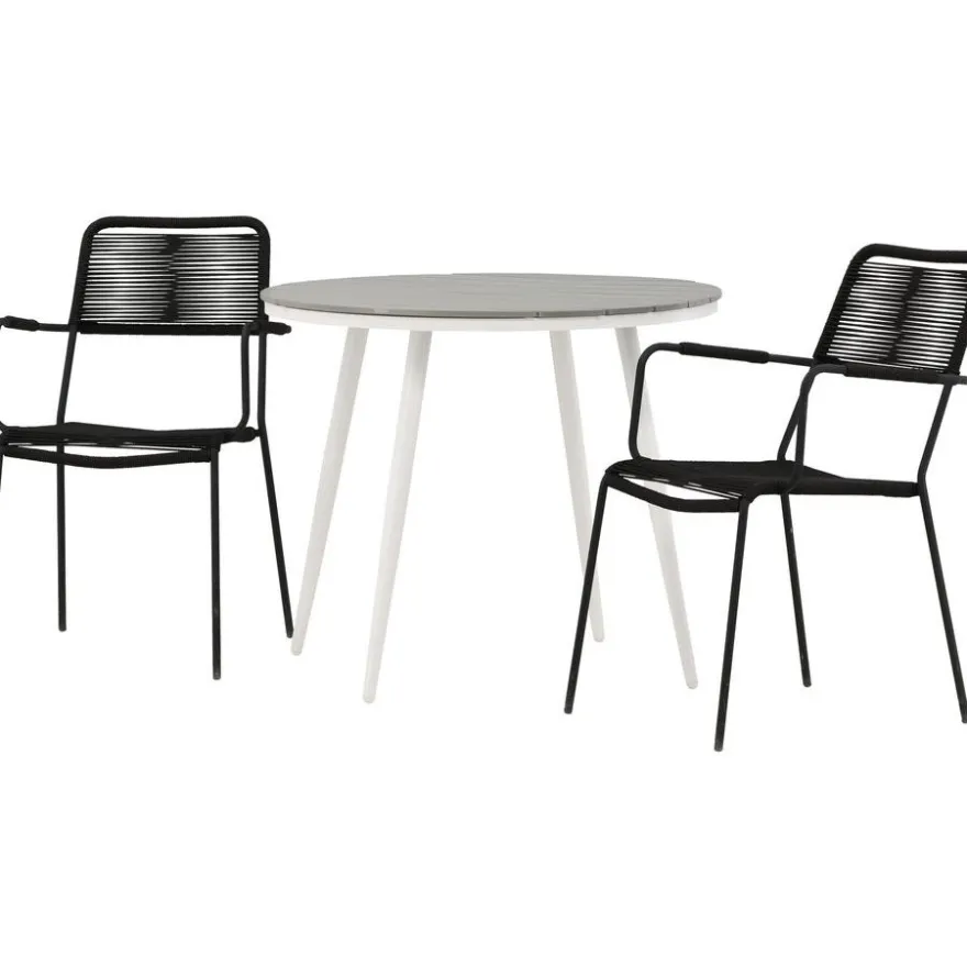 Parvekeryhmä Venture Home, ø90cm Break-pöytä + 2 Lindos-tuolia, käsinojilla