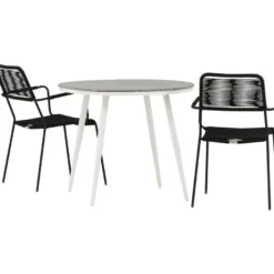 Parvekeryhmä Venture Home, ø90cm Break-pöytä + 2 Lindos-tuolia, käsinojilla