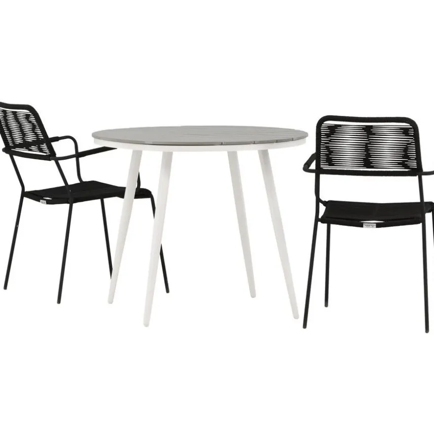 Parvekeryhmä Venture Home, ø90cm Break-pöytä + 2 Lindos-tuolia, käsinojilla