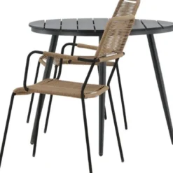 Parvekeryhmä Venture Home, ø90cm Break-pöytä + 2 Lindos-tuolia, käsinojilla