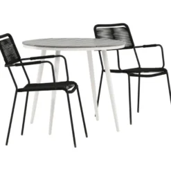 Parvekeryhmä Venture Home, ø90cm Break-pöytä + 2 Lindos-tuolia, käsinojilla