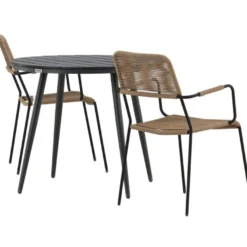 Parvekeryhmä Venture Home, ø90cm Break-pöytä + 2 Lindos-tuolia, käsinojilla