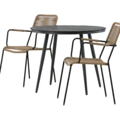 Parvekeryhmä Venture Home, ø90cm Break-pöytä + 2 Lindos-tuolia, käsinojilla