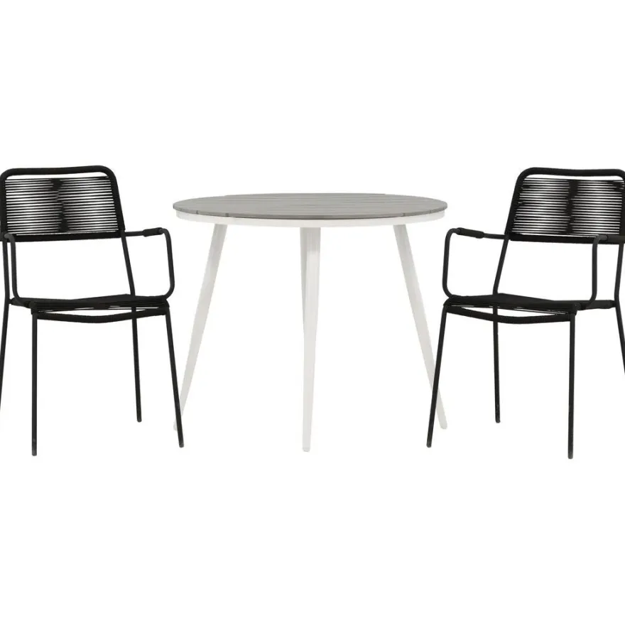 Parvekeryhmä Venture Home, ø90cm Break-pöytä + 2 Lindos-tuolia, käsinojilla