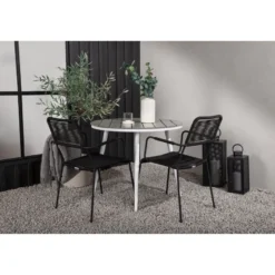 Parvekeryhmä Venture Home, ø90cm Break-pöytä + 2 Lindos-tuolia, käsinojilla