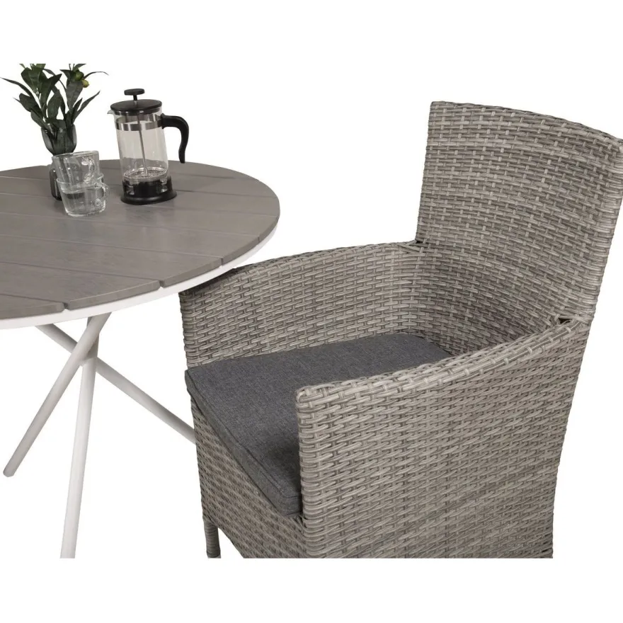 Parvekeryhmä Venture Home, ø90cm harmaa-valkoinen Parma-pöytä + 2 harmaata Malin-tuolia