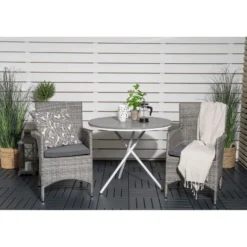 Parvekeryhmä Venture Home, ø90cm harmaa-valkoinen Parma-pöytä + 2 harmaata Malin-tuolia