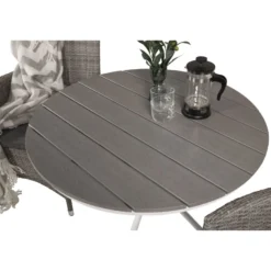 Parvekeryhmä Venture Home, ø90cm harmaa-valkoinen Parma-pöytä + 2 harmaata Malin-tuolia