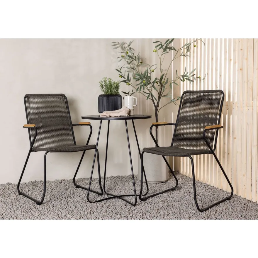 Parvekeryhmä Venture Home, ø60cm musta Bacong-pöytä + 2 Bois-tuolia