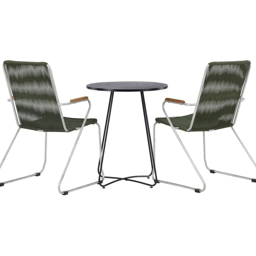 Parvekeryhmä Venture Home, ø60cm musta Bacong-pöytä + 2 Bois-tuolia