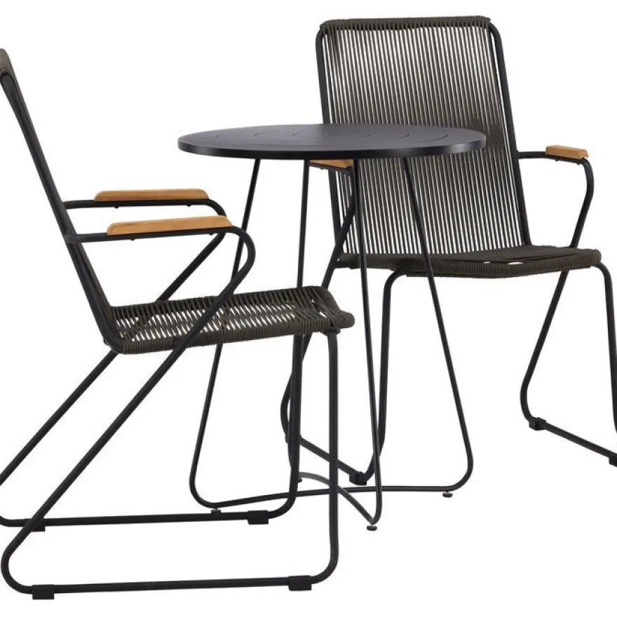 Parvekeryhmä Venture Home, ø60cm musta Bacong-pöytä + 2 Bois-tuolia