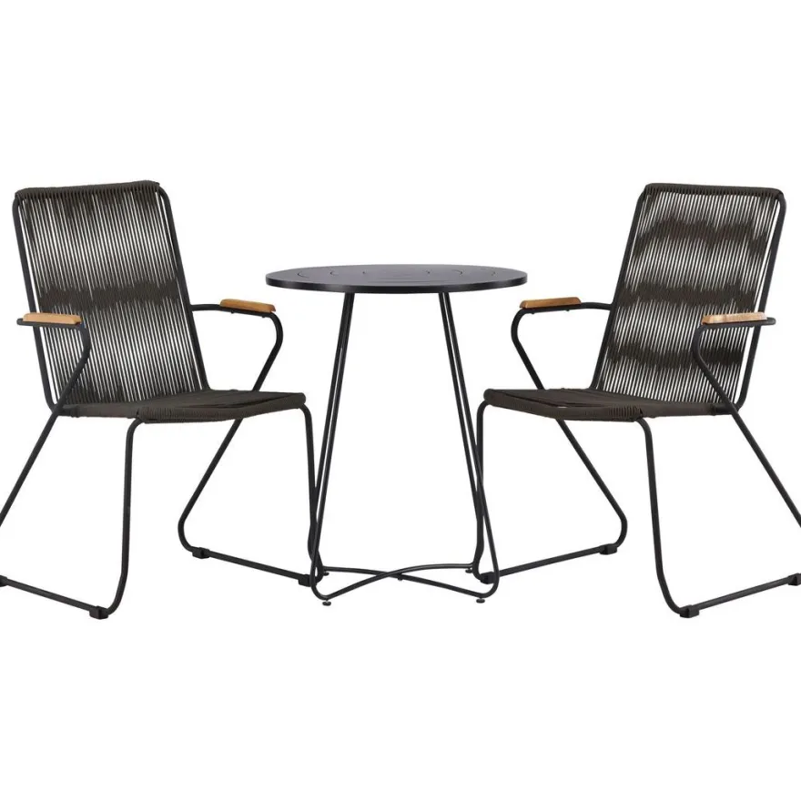 Parvekeryhmä Venture Home, ø60cm musta Bacong-pöytä + 2 Bois-tuolia
