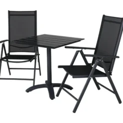 Parvekeryhmä Venture Home, 70x70cm musta Colorado-pöytä + 2 mustaa Break-asentotuolia