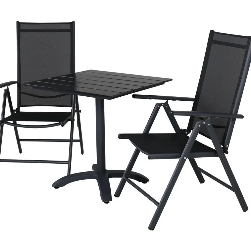 Parvekeryhmä Venture Home, 70x70cm musta Colorado-pöytä + 2 mustaa Break-asentotuolia