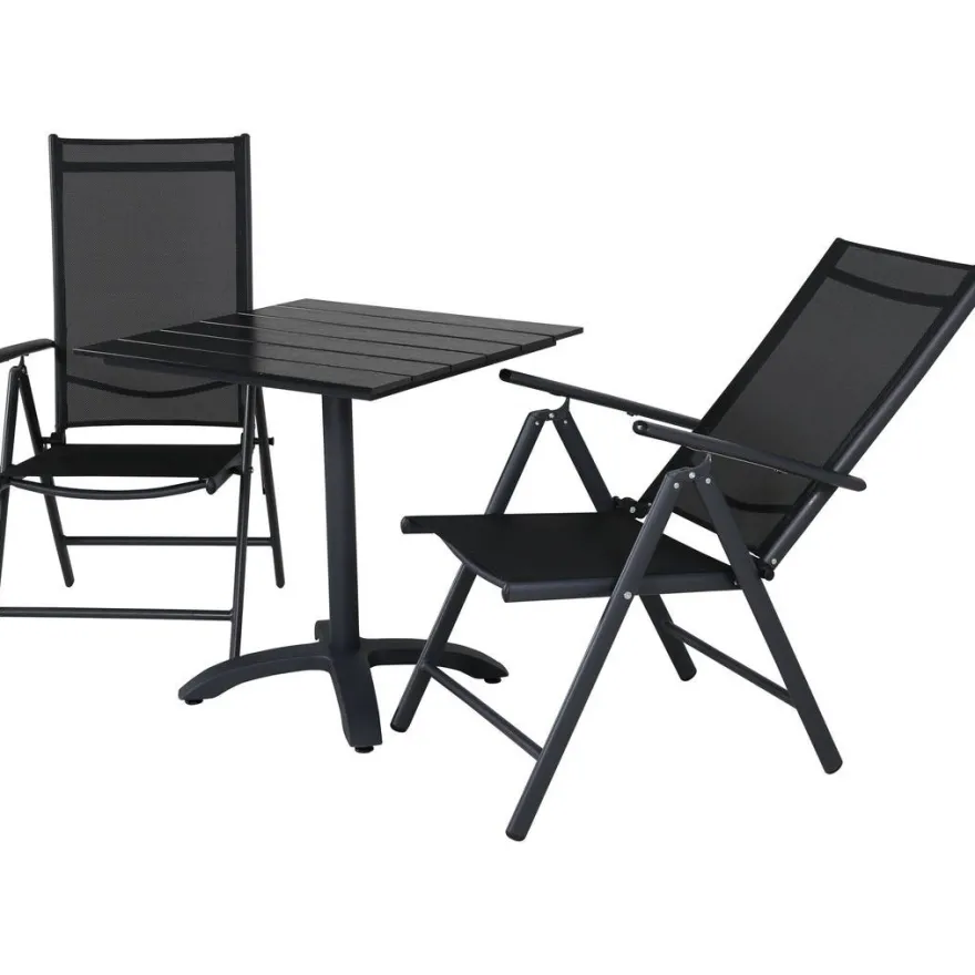 Parvekeryhmä Venture Home, 70x70cm musta Colorado-pöytä + 2 mustaa Break-asentotuolia