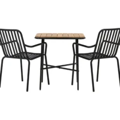 Parvekeryhmä Venture Home, 88x70cm Holmbeck-pöytä + 2 mustaa Peking-tuolia