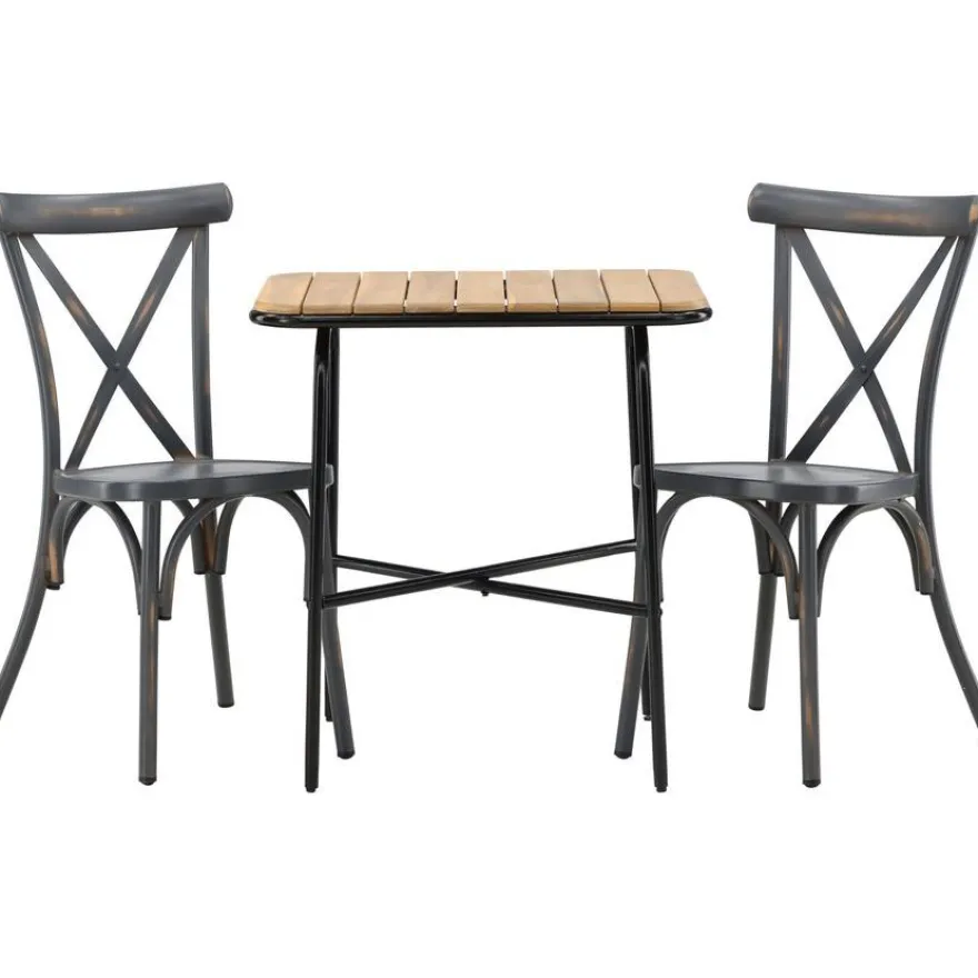 Parvekeryhmä Venture Home, 88x70cm Holmbeck-pöytä + 2 mustaa Tablas-tuolia