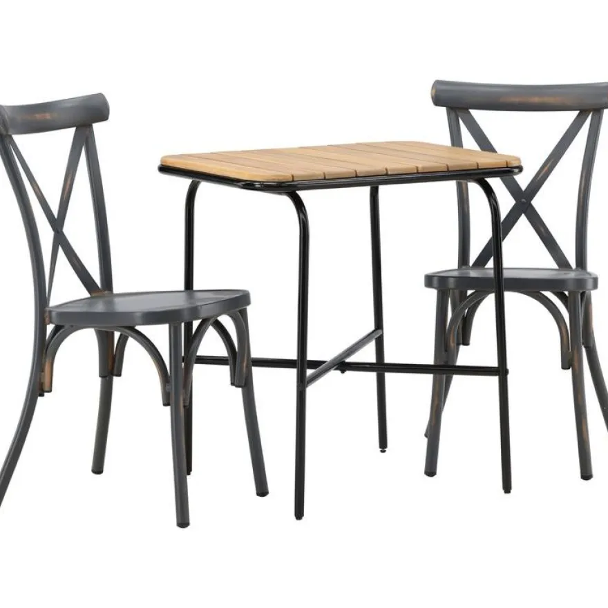 Parvekeryhmä Venture Home, 88x70cm Holmbeck-pöytä + 2 mustaa Tablas-tuolia
