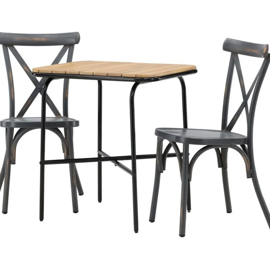 Parvekeryhmä Venture Home, 88x70cm Holmbeck-pöytä + 2 mustaa Tablas-tuolia