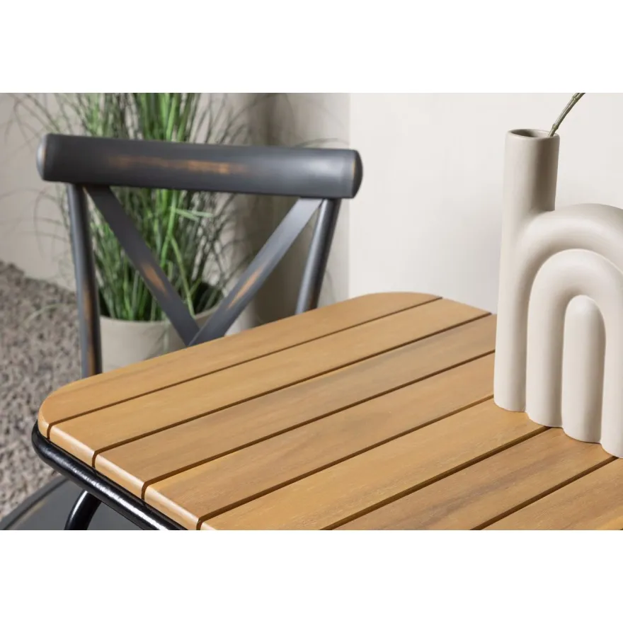 Parvekeryhmä Venture Home, 88x70cm Holmbeck-pöytä + 2 mustaa Tablas-tuolia
