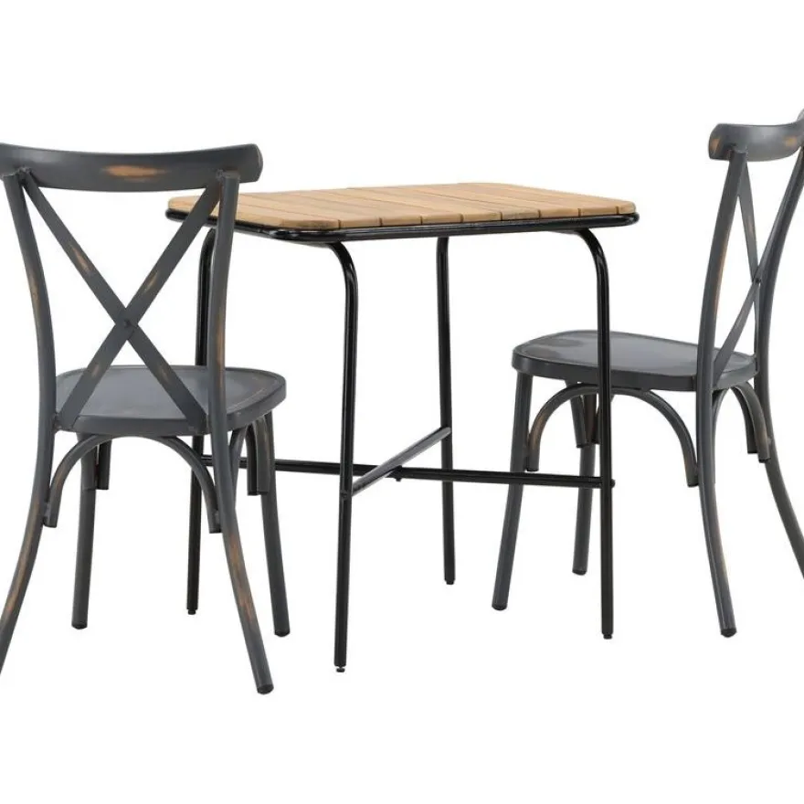 Parvekeryhmä Venture Home, 88x70cm Holmbeck-pöytä + 2 mustaa Tablas-tuolia