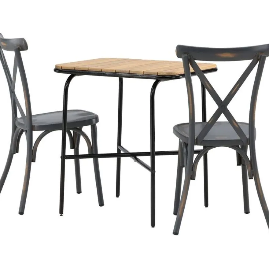 Parvekeryhmä Venture Home, 88x70cm Holmbeck-pöytä + 2 mustaa Tablas-tuolia