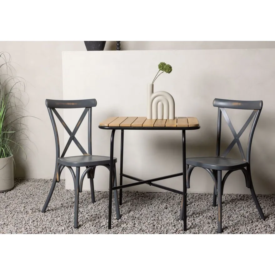 Parvekeryhmä Venture Home, 88x70cm Holmbeck-pöytä + 2 mustaa Tablas-tuolia
