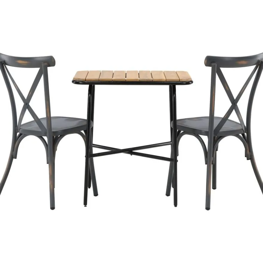 Parvekeryhmä Venture Home, 88x70cm Holmbeck-pöytä + 2 mustaa Tablas-tuolia