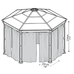 Paviljongin hyttysverhosetti Palram-Canopia Roma Hexagonal, 3.6x4.2m, harmaa