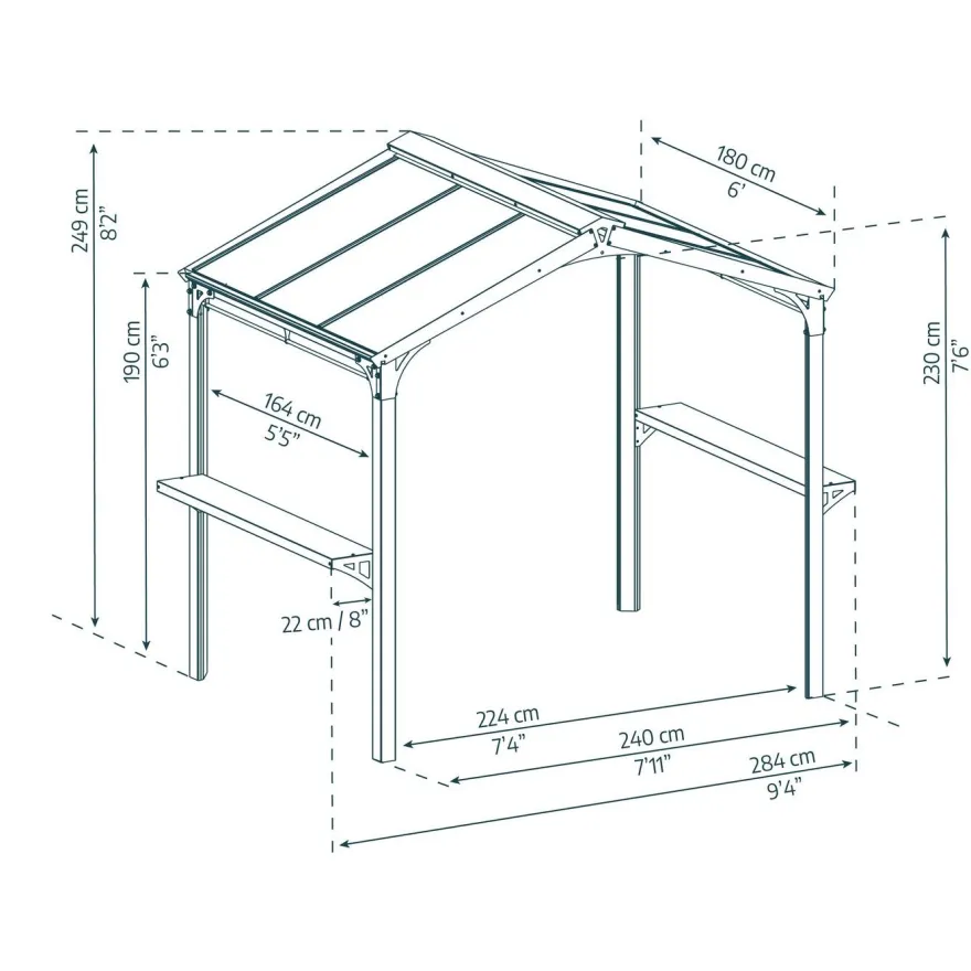 Paviljonki Palram-Canopia Austin, 4.3m², 1.8x2.4m, harmaa