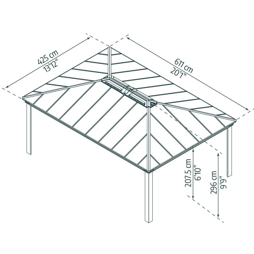 Paviljonki Palram-Canopia Dallas, 26m², 4.3x6m, 14x20ft, harmaa