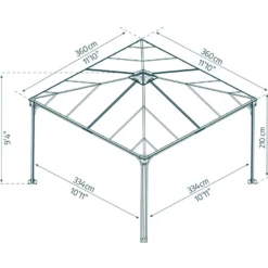 Paviljonki Palram-Canopia Palermo 3600, 3.6x3.6m, 13m², harmaa