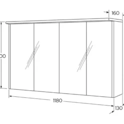 Peilikaappi LED-valolla Gustavsberg Ducentic, ruskea tammi, 120cm