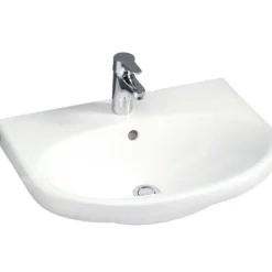 Pesuallas Gustavsberg Nautic, 60 cm, pultti/kannatinkiinnitys, hananreikä keskellä, ylivuotoaukolla, CeramicPlus