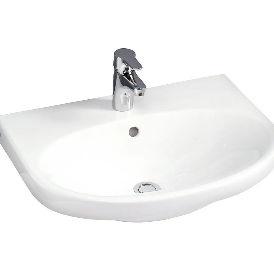 Pesuallas Gustavsberg Nautic, 56 cm, pultti/kannatinkiinnitys, hananreikä keskellä, CeramicPlus
